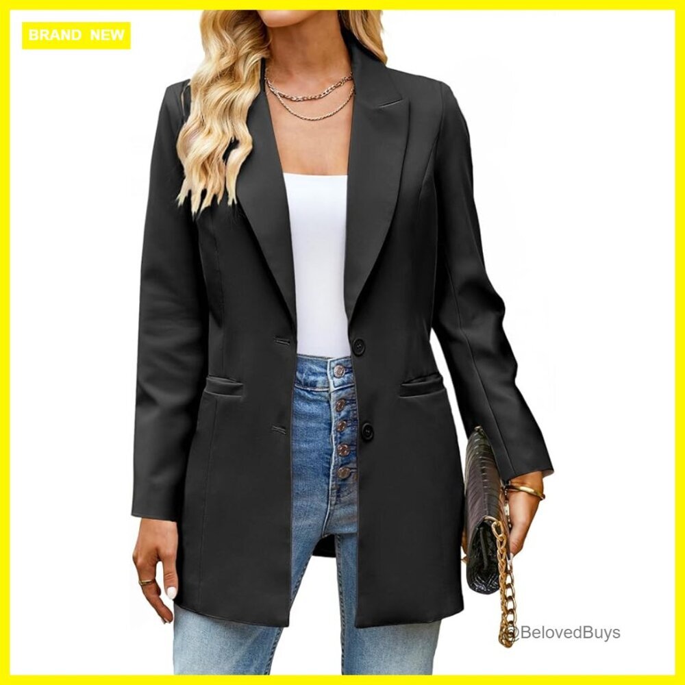 Long Blazer Jacket Business Casual Office Professional Lapel Pockets